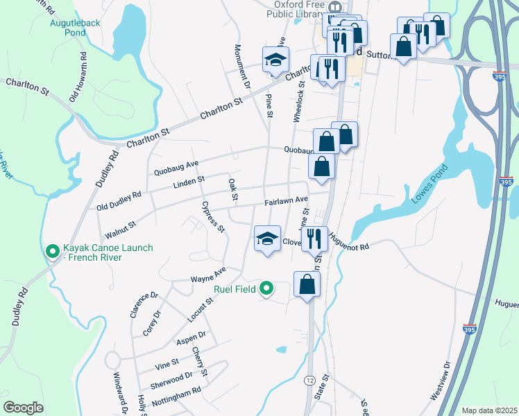 map of restaurants, bars, coffee shops, grocery stores, and more near 6 Spruce Street in Oxford