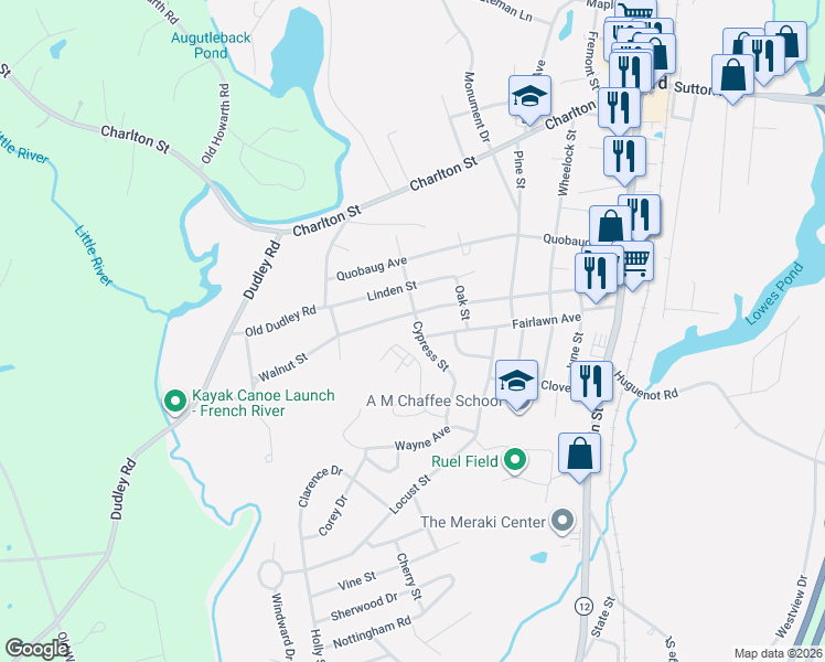 map of restaurants, bars, coffee shops, grocery stores, and more near 17 Cypress Street in Oxford