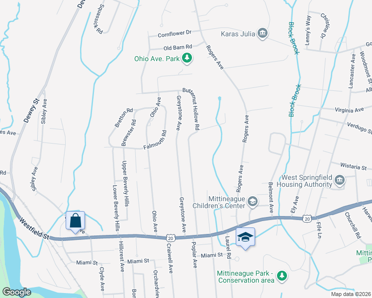 map of restaurants, bars, coffee shops, grocery stores, and more near 186 Greystone Avenue in West Springfield