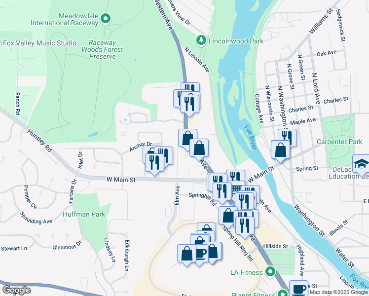 map of restaurants, bars, coffee shops, grocery stores, and more near Allison Street in Carpentersville