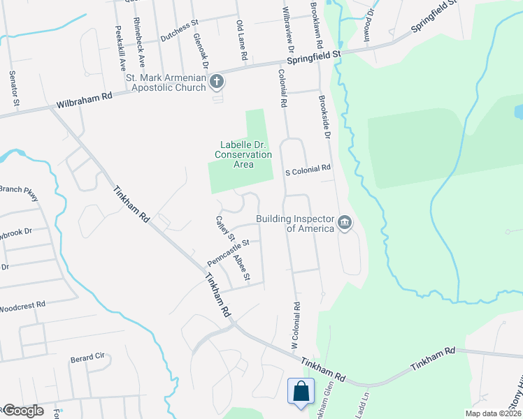map of restaurants, bars, coffee shops, grocery stores, and more near 20 West Colonial Road in Wilbraham