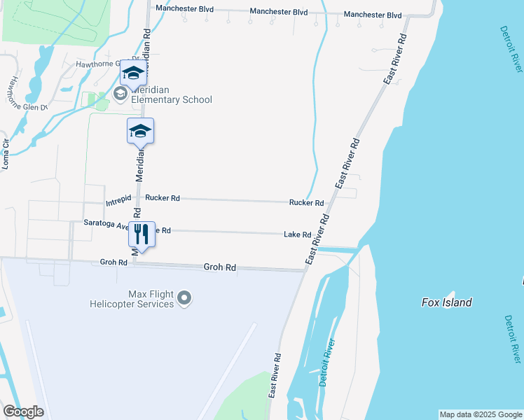 map of restaurants, bars, coffee shops, grocery stores, and more near 8520 Lake Road in Grosse Ile Township