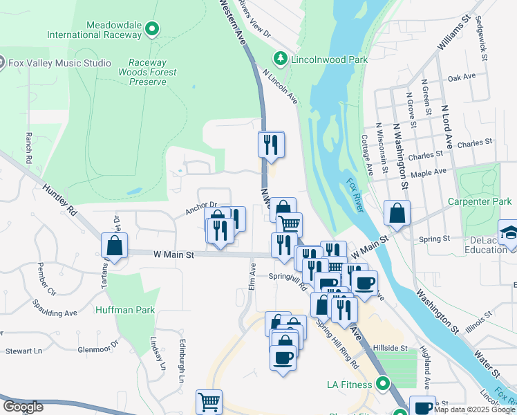 map of restaurants, bars, coffee shops, grocery stores, and more near 60 Elm Avenue in Carpentersville