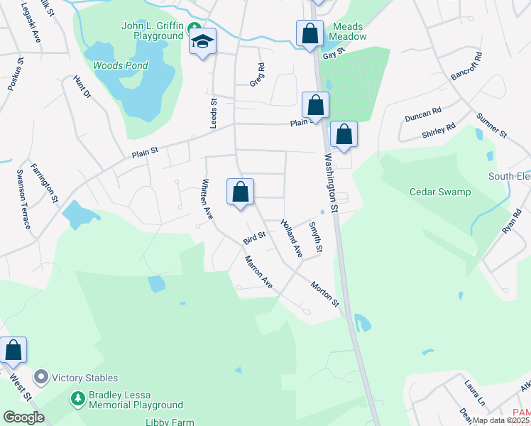 map of restaurants, bars, coffee shops, grocery stores, and more near 517 Morton Street in Stoughton