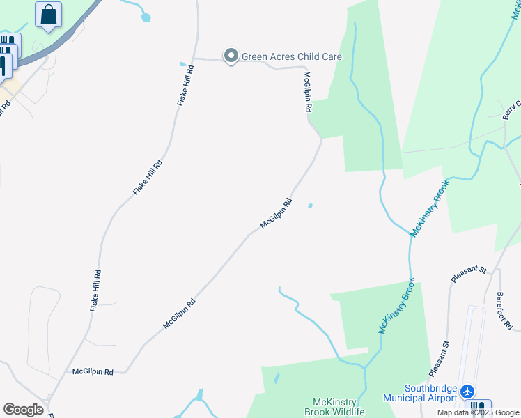 map of restaurants, bars, coffee shops, grocery stores, and more near 97 McGilpin Road in Sturbridge
