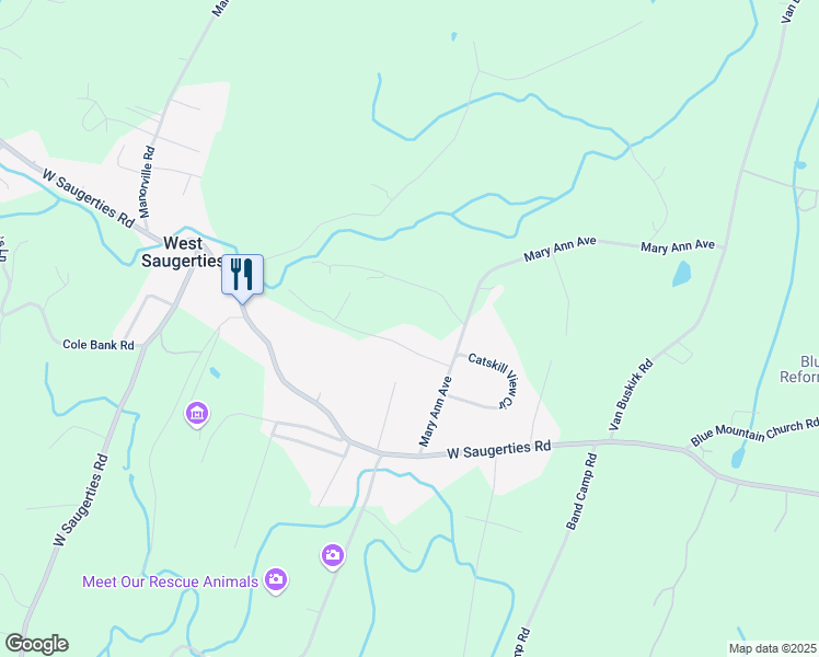 map of restaurants, bars, coffee shops, grocery stores, and more near 47 Woodland Falls Rd in Saugerties