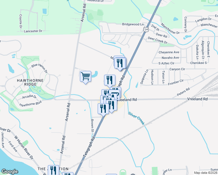 map of restaurants, bars, coffee shops, grocery stores, and more near 26801 Emma Avenue in Flat Rock