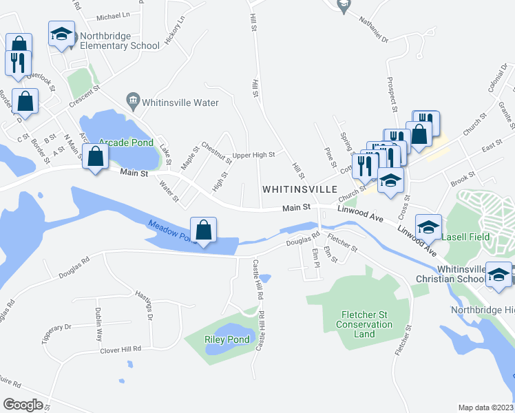 map of restaurants, bars, coffee shops, grocery stores, and more near 8 Forest Street in Northbridge
