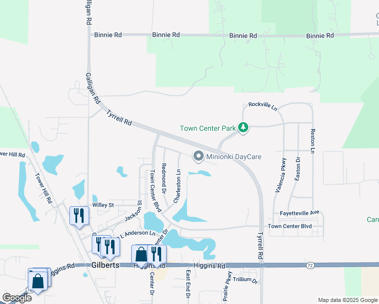 map of restaurants, bars, coffee shops, grocery stores, and more near 336 Jackson Court in Gilberts