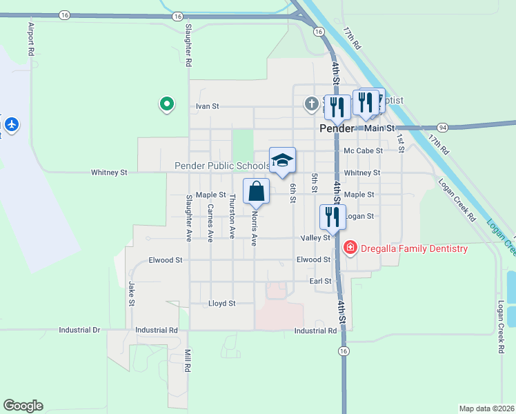 map of restaurants, bars, coffee shops, grocery stores, and more near in Pender