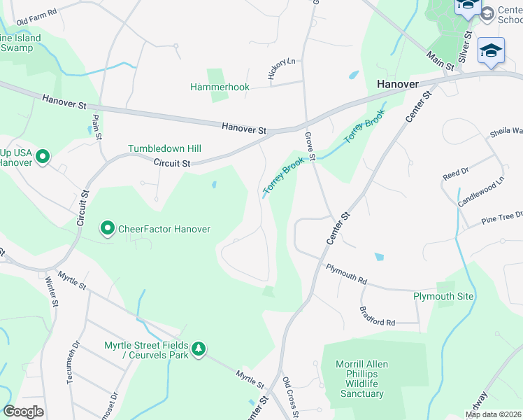 map of restaurants, bars, coffee shops, grocery stores, and more near 76 Hillside Drive in Hanover