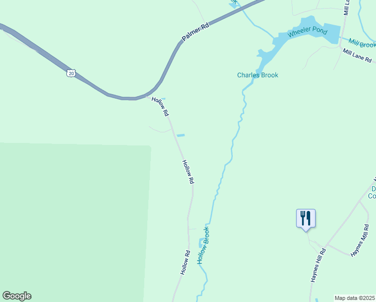 map of restaurants, bars, coffee shops, grocery stores, and more near 33 Hollow Road in Brimfield