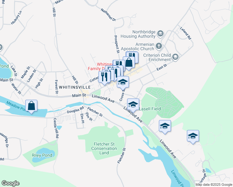 map of restaurants, bars, coffee shops, grocery stores, and more near 30 Cross Street in Northbridge