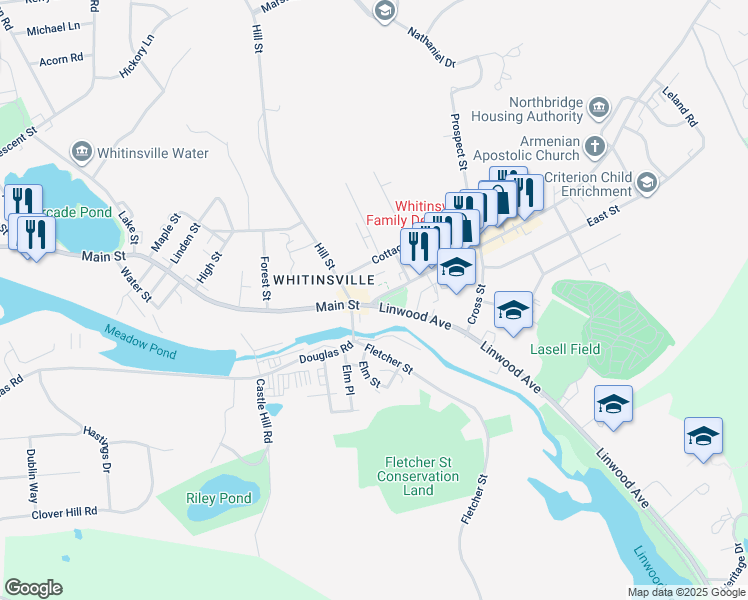 map of restaurants, bars, coffee shops, grocery stores, and more near 3 Church Street in Northbridge