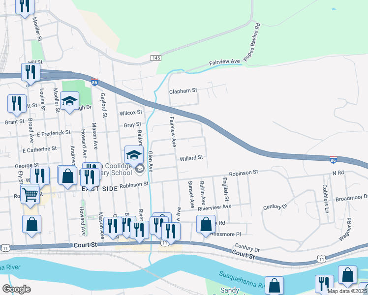 map of restaurants, bars, coffee shops, grocery stores, and more near 18-28 Nash St in Binghamton