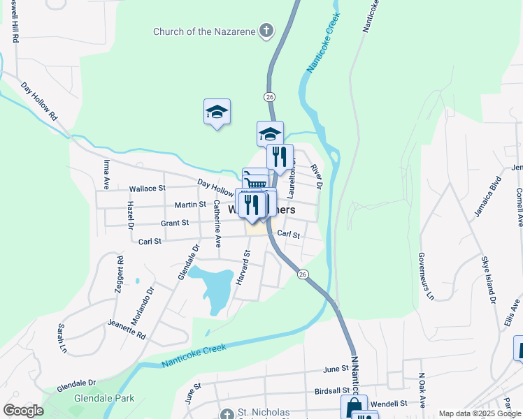 map of restaurants, bars, coffee shops, grocery stores, and more near in West Corners
