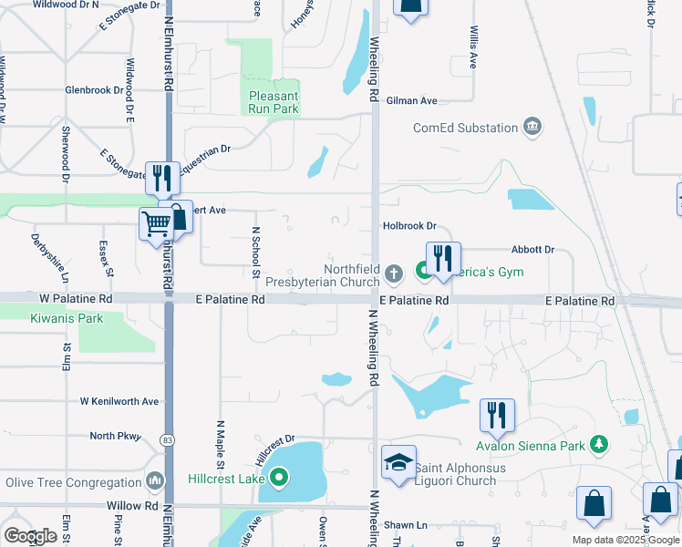 map of restaurants, bars, coffee shops, grocery stores, and more near 1575 Sandpebble Drive in Wheeling