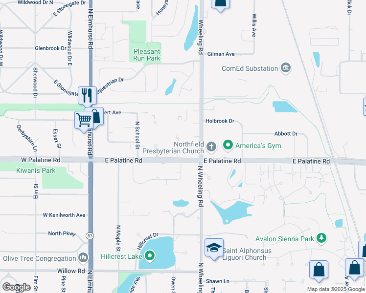map of restaurants, bars, coffee shops, grocery stores, and more near 1575 Sandpebble Drive in Wheeling
