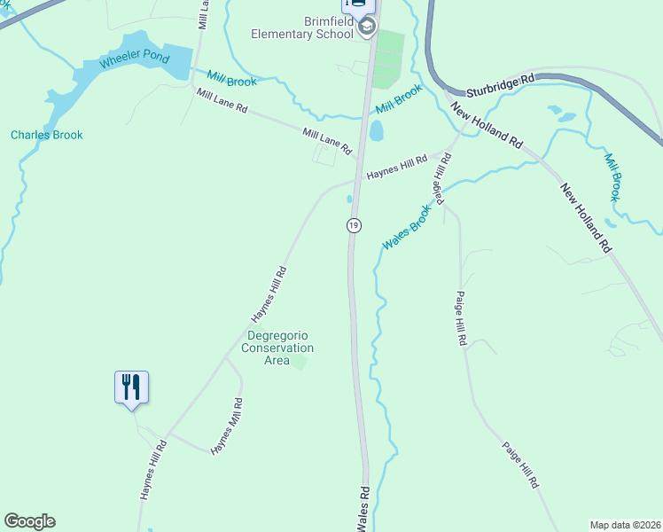 map of restaurants, bars, coffee shops, grocery stores, and more near 50-138 Wales Road in Brimfield