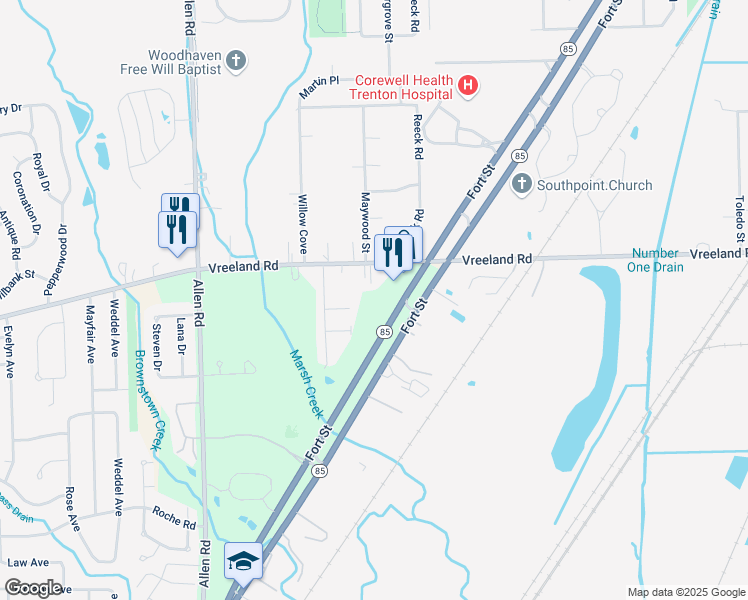 map of restaurants, bars, coffee shops, grocery stores, and more near 27236-27952 Fort Street in Brownstown Charter Township