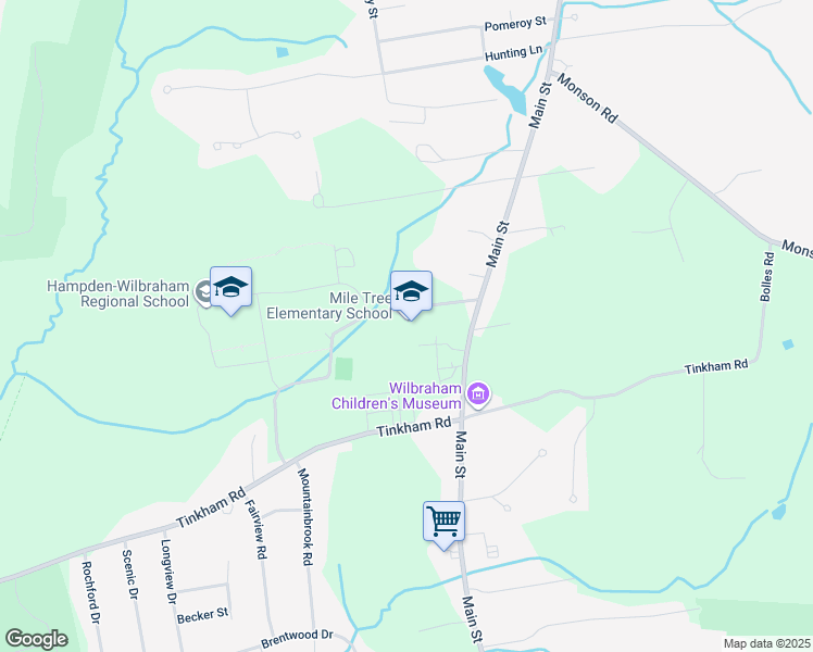 map of restaurants, bars, coffee shops, grocery stores, and more near 625 Main Street in Wilbraham
