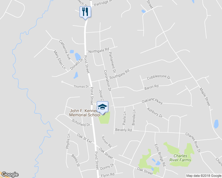 map of restaurants, bars, coffee shops, grocery stores, and more near 2 Baron Road in Franklin