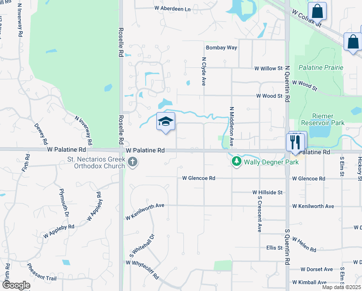 map of restaurants, bars, coffee shops, grocery stores, and more near 1206 West Palatine Road in Palatine