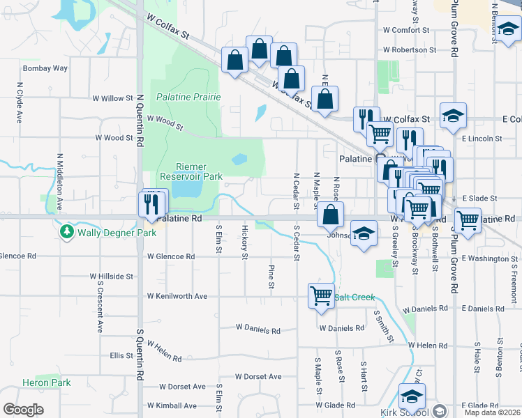 map of restaurants, bars, coffee shops, grocery stores, and more near 512 West Palatine Road in Palatine
