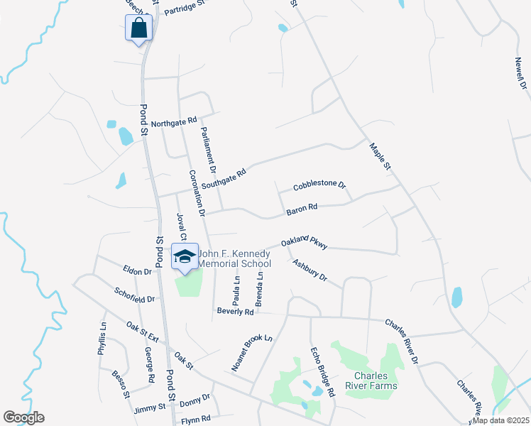 map of restaurants, bars, coffee shops, grocery stores, and more near 20 Baron Road in Franklin