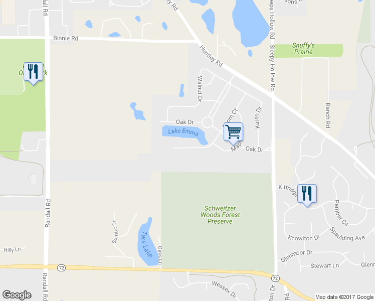 map of restaurants, bars, coffee shops, grocery stores, and more near 2735 Acorn Court in West Dundee