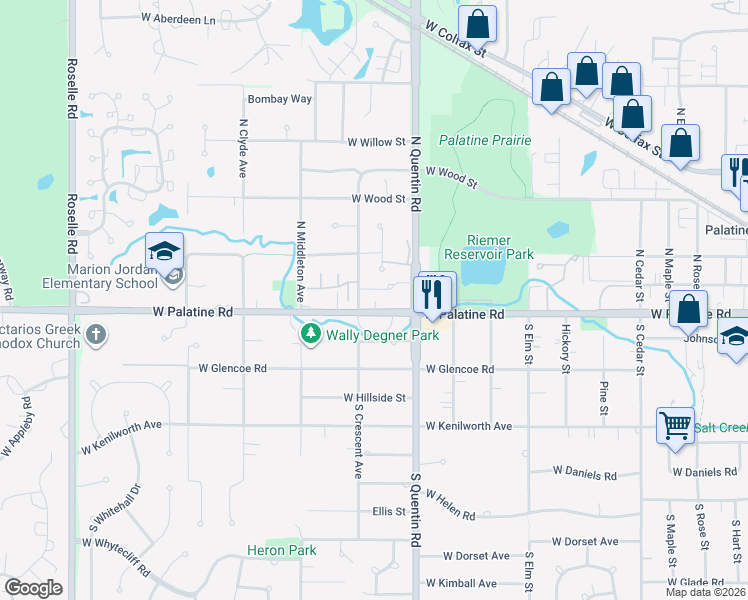 map of restaurants, bars, coffee shops, grocery stores, and more near 878 West Chase Lane in Palatine