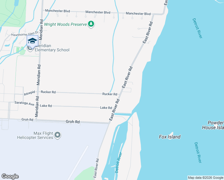 map of restaurants, bars, coffee shops, grocery stores, and more near 27080 East River Road in Grosse Ile Township