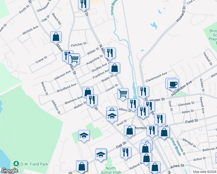map of restaurants, bars, coffee shops, grocery stores, and more near 10 Acton Avenue in Brockton