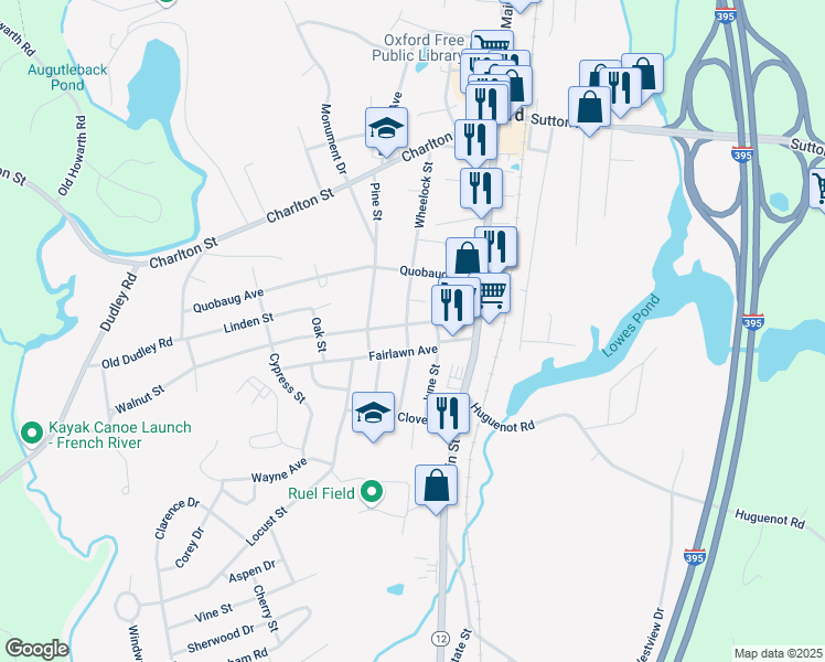 map of restaurants, bars, coffee shops, grocery stores, and more near 43 Wheelock Street in Oxford