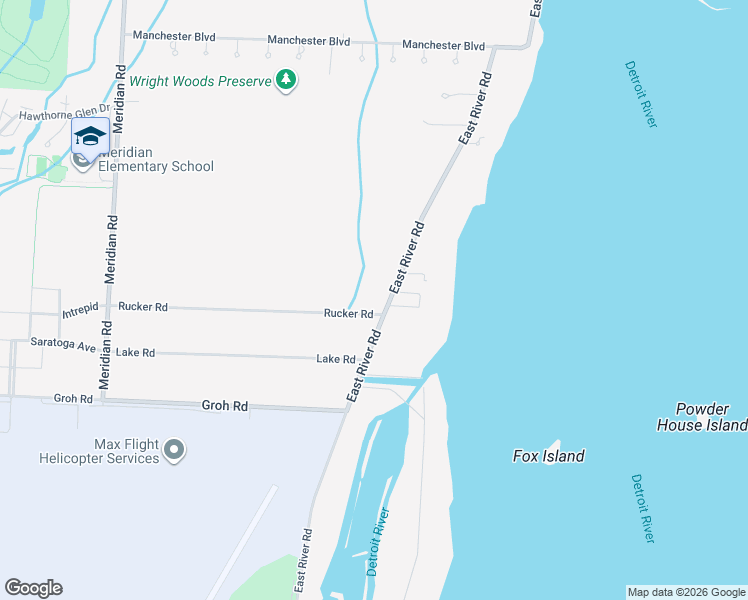 map of restaurants, bars, coffee shops, grocery stores, and more near 27080 East River Road in Grosse Ile Township