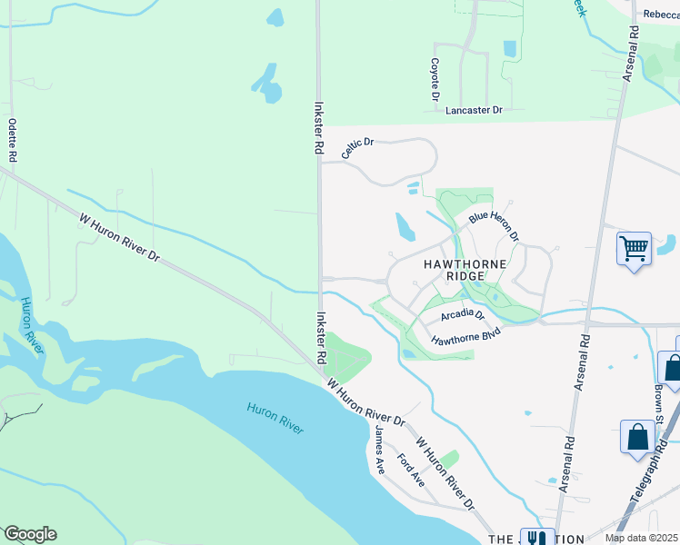 map of restaurants, bars, coffee shops, grocery stores, and more near 27368 West Hawthorne Boulevard in Flat Rock