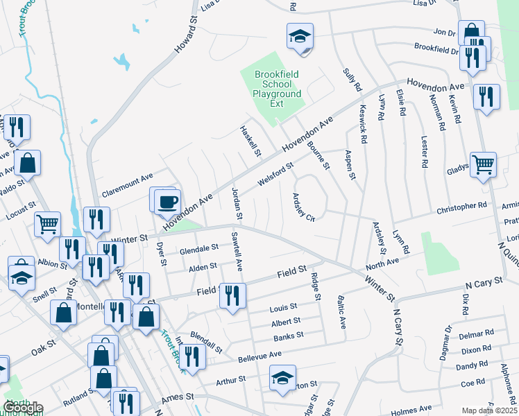map of restaurants, bars, coffee shops, grocery stores, and more near 35 Hermon Street in Brockton