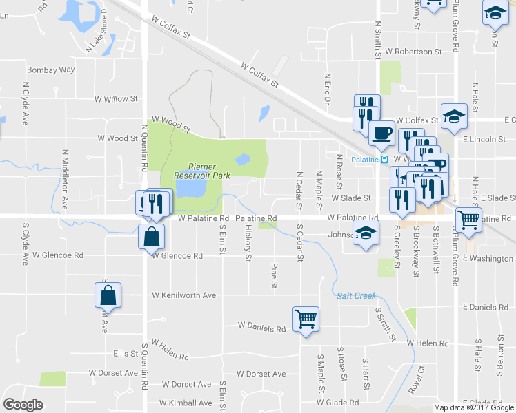 map of restaurants, bars, coffee shops, grocery stores, and more near 512 West Palatine Road in Palatine