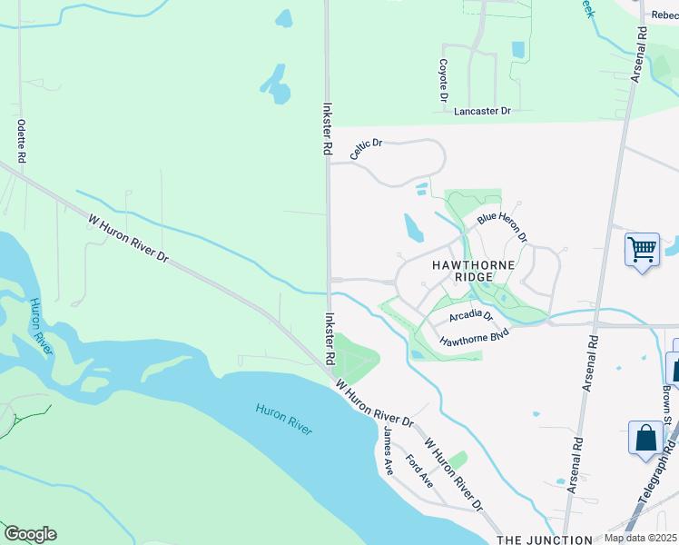 map of restaurants, bars, coffee shops, grocery stores, and more near 27368 West Hawthorne Boulevard in Flat Rock