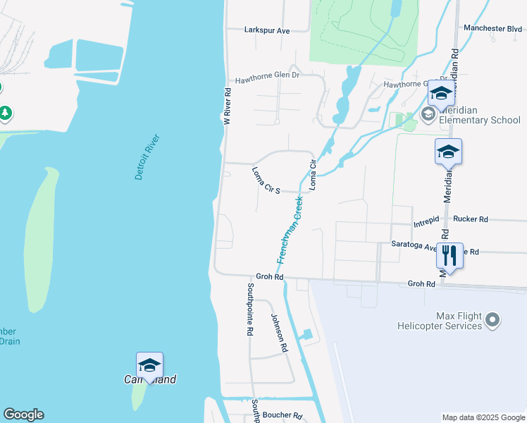 map of restaurants, bars, coffee shops, grocery stores, and more near 27175 Loma Court in Grosse Ile Township