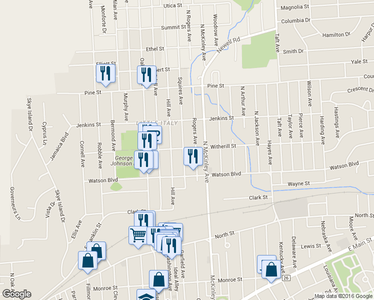 map of restaurants, bars, coffee shops, grocery stores, and more near 128 Squires Avenue in Endicott