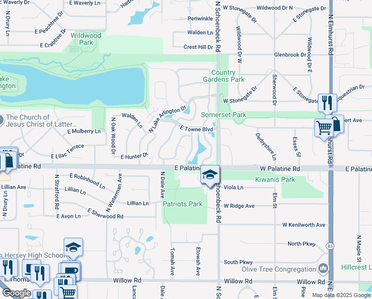 map of restaurants, bars, coffee shops, grocery stores, and more near 1969 Stillwater Road in Arlington Heights