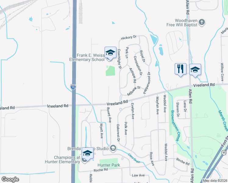 map of restaurants, bars, coffee shops, grocery stores, and more near 21024 Vreeland Road in Trenton
