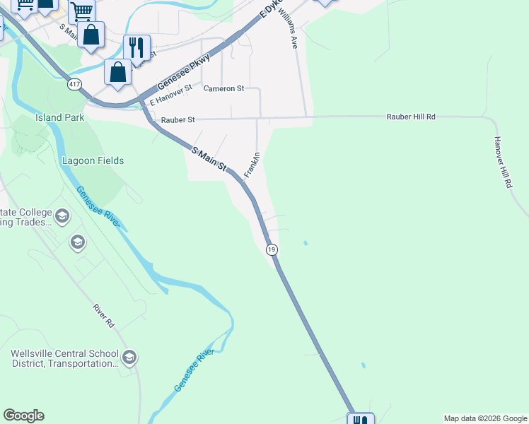 map of restaurants, bars, coffee shops, grocery stores, and more near 477 South Main Street in Wellsville