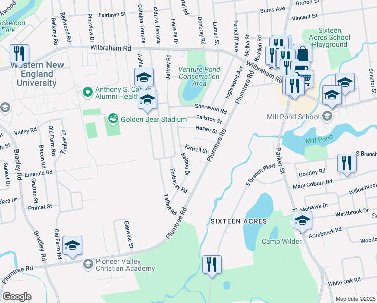 map of restaurants, bars, coffee shops, grocery stores, and more near 51 Kittrell Street in Springfield