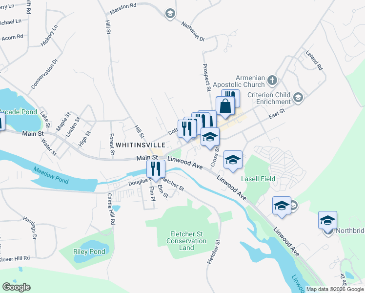 map of restaurants, bars, coffee shops, grocery stores, and more near 2 Church Street in Northbridge