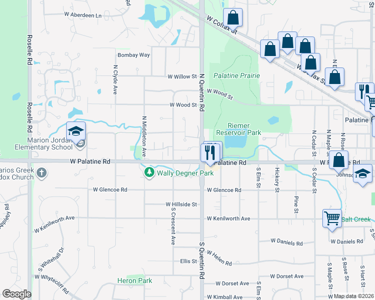map of restaurants, bars, coffee shops, grocery stores, and more near 878 West Chase Lane in Palatine