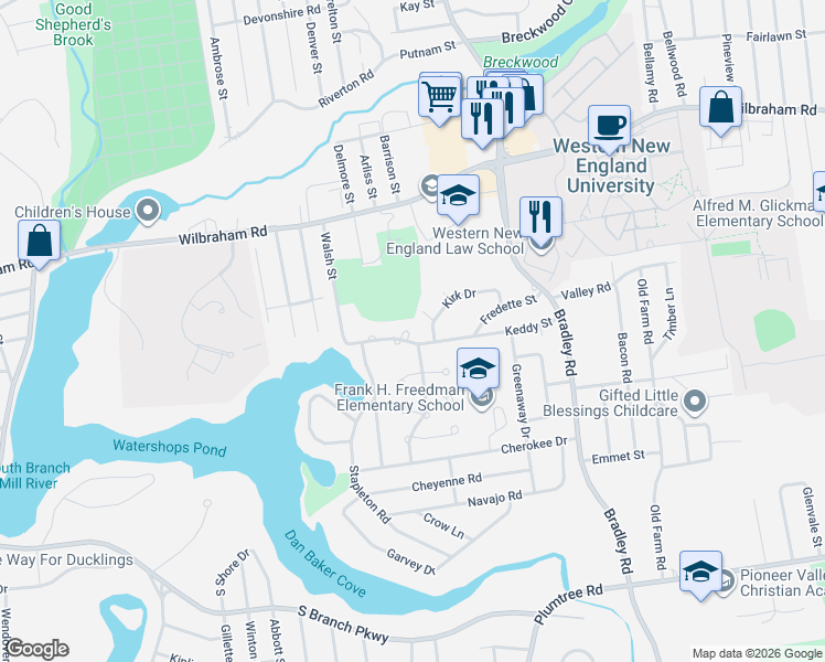 map of restaurants, bars, coffee shops, grocery stores, and more near 190 Keddy Street in Springfield