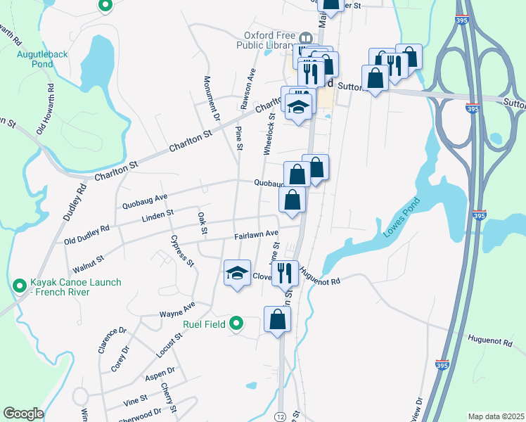 map of restaurants, bars, coffee shops, grocery stores, and more near 43 Wheelock Street in Oxford