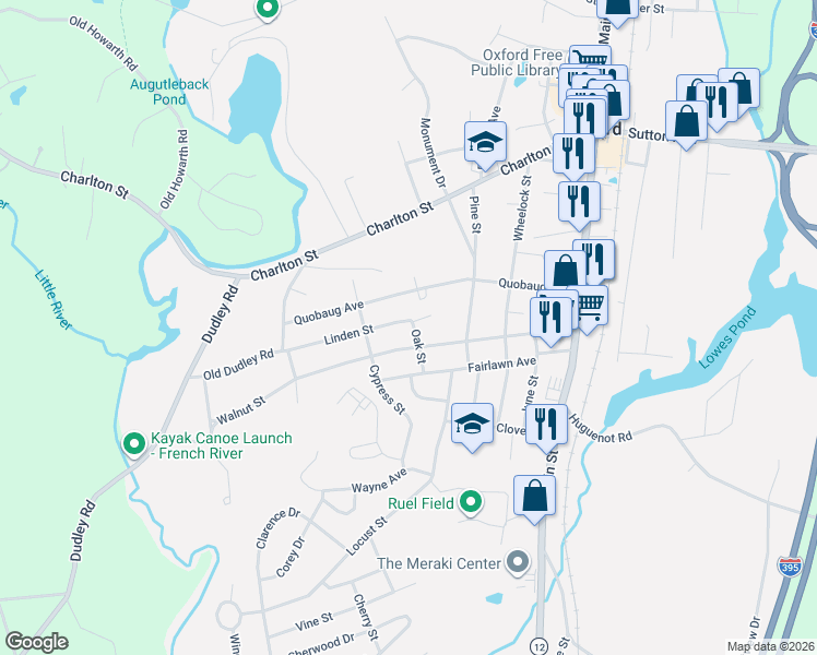 map of restaurants, bars, coffee shops, grocery stores, and more near 38 Walnut Street in Oxford